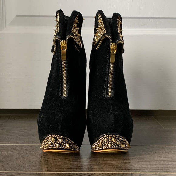 Alba - black & gold high heeled boots size 7 - Picture 3 of 7